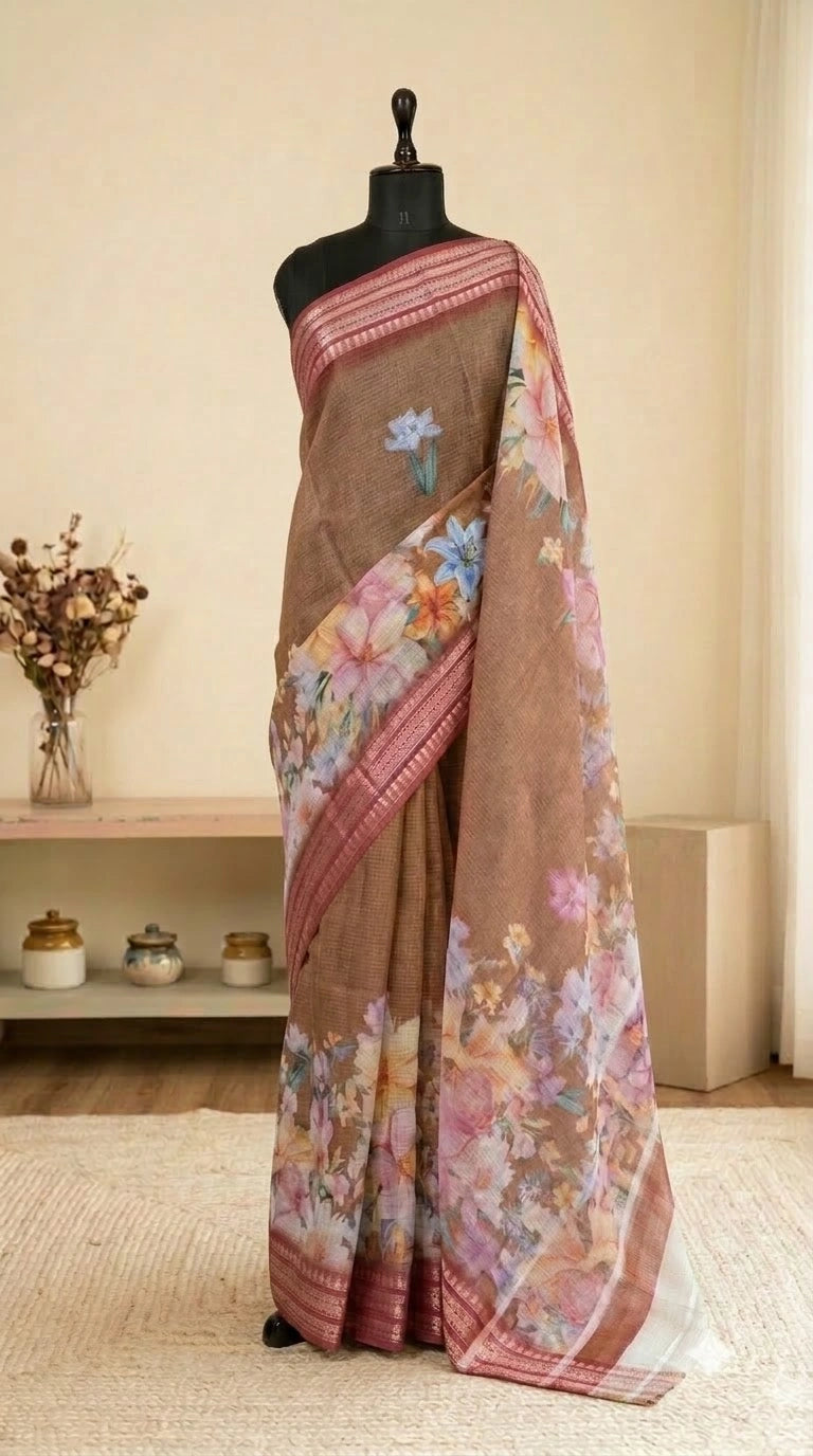 Sand Brown Cotton Kota Saree 