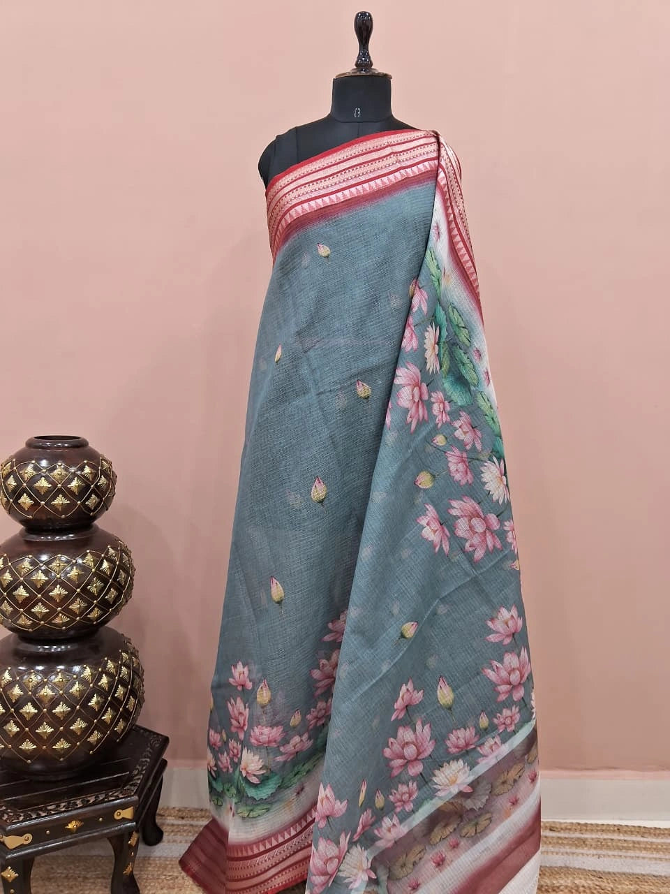 Metal Grey Pure Cotton Kota Saree