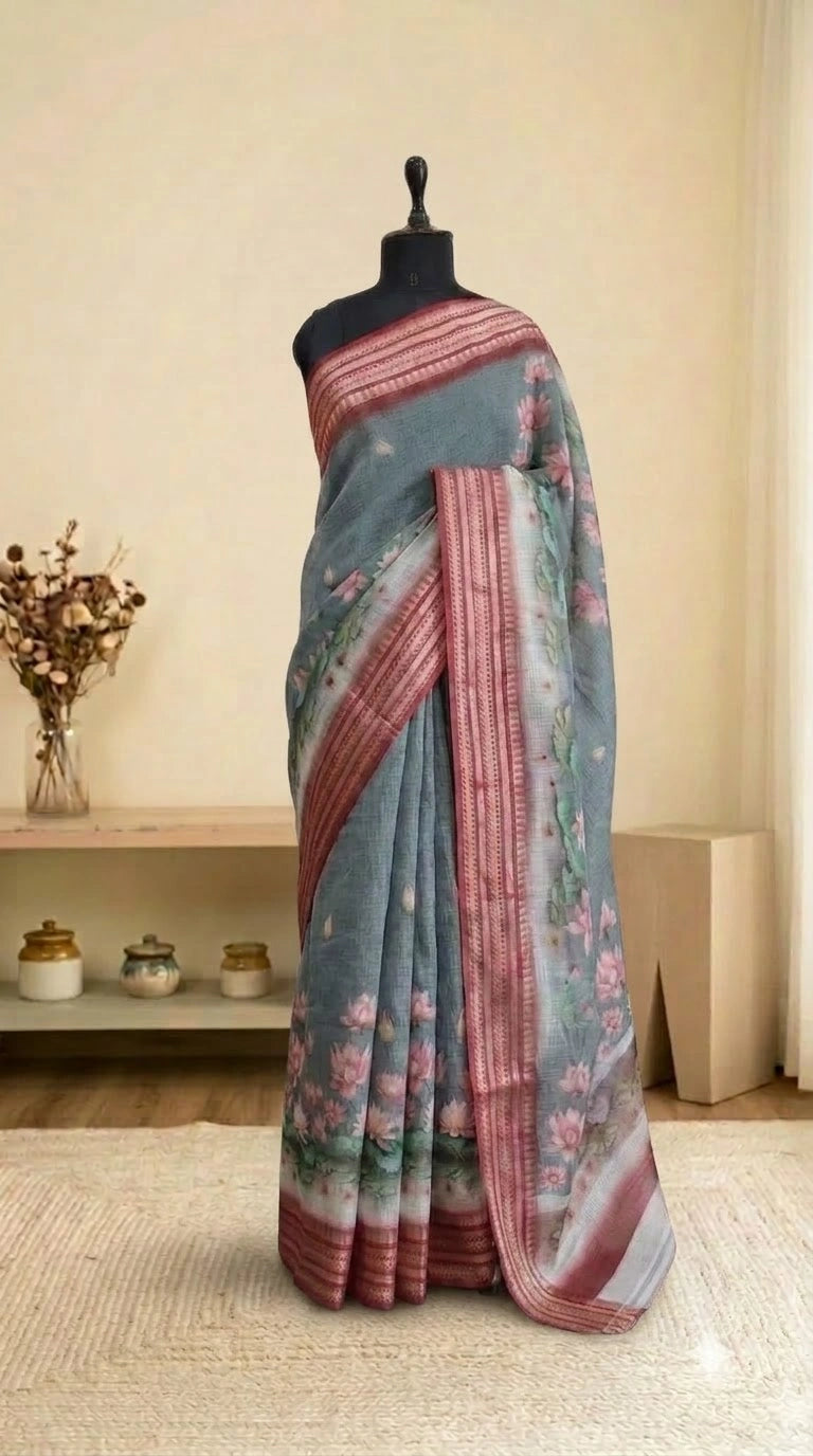 Metal Grey Pure Cotton Kota Saree
