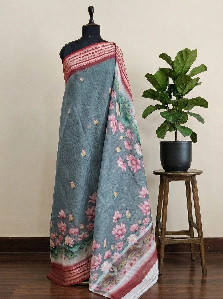 Metal Grey Cotton Kota Saree