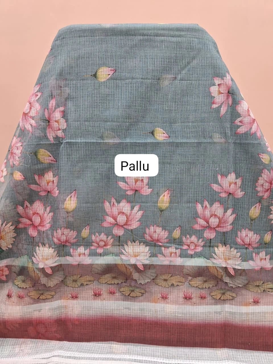 Metal Grey Pure Cotton Kota Saree pallu