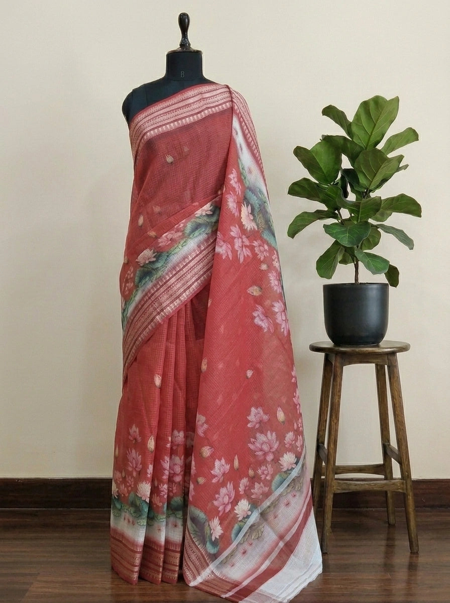 Red Cotton Kota Saree