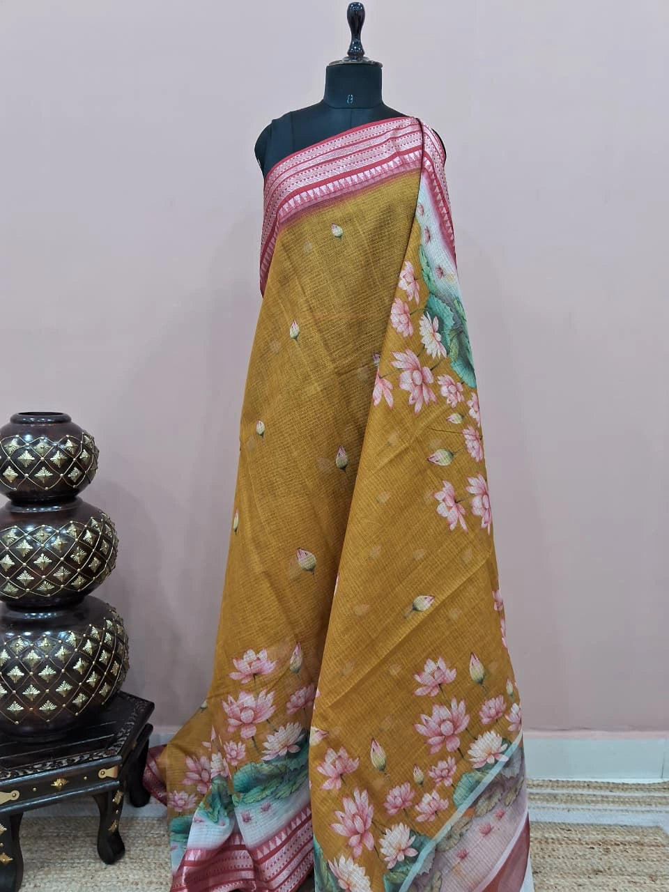 Elegant olive green Cotton Kota saree