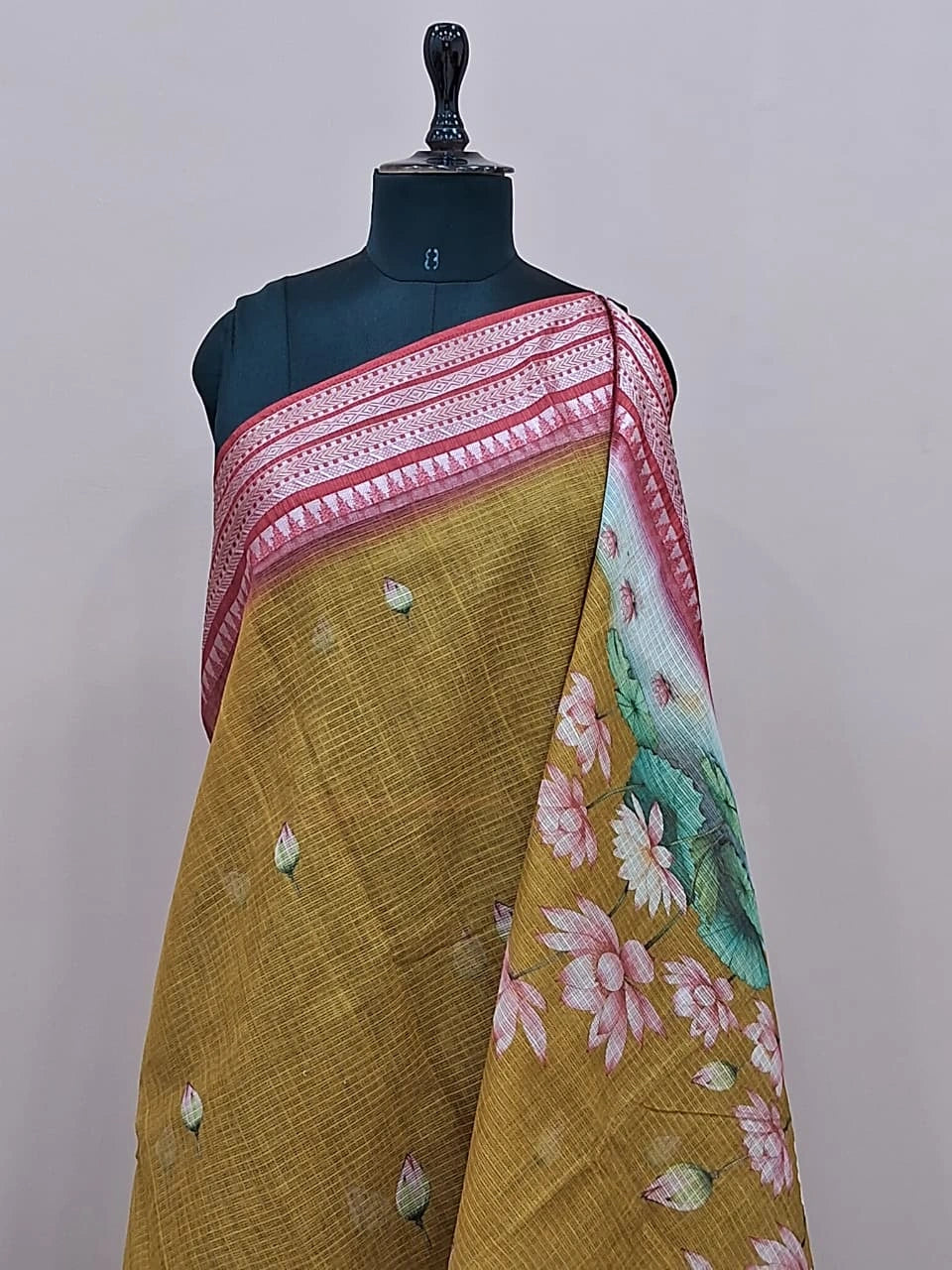 Elegant olive green Cotton Kota saree 1