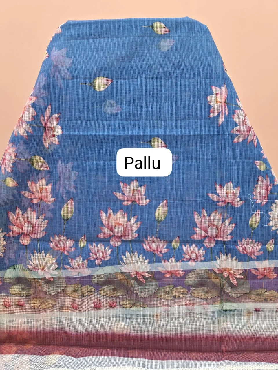 Royal blue Cotton Kota saree pallu