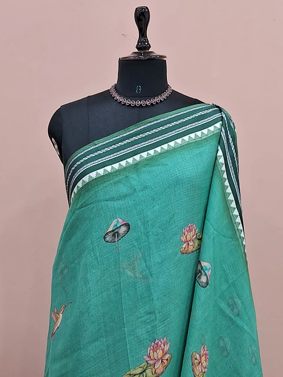 Sea Blue Cotton Kota Saree 1