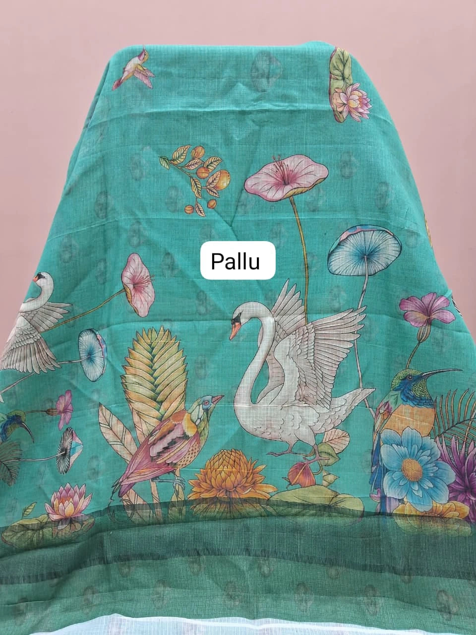 Sea Blue Cotton Kota Saree Pallu