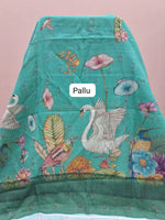 Sea Blue Cotton Kota Saree Pallu