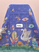 Blue Cotton Kota Saree Pallu