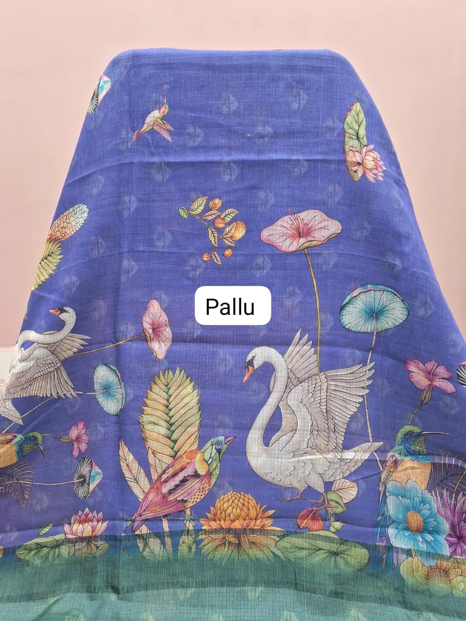 Blue Cotton Kota Saree Pallu