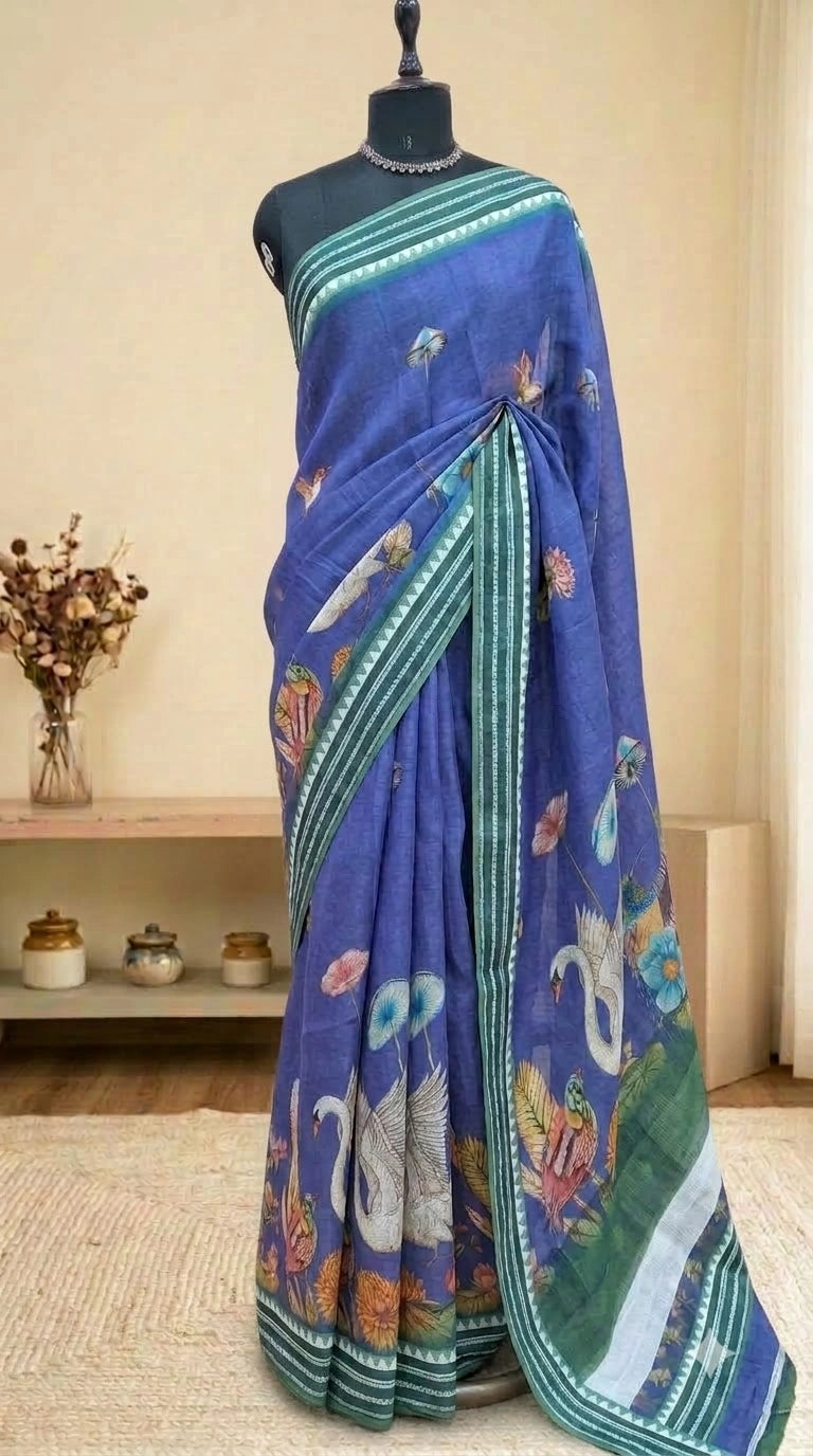 Blue Cotton Kota Saree 