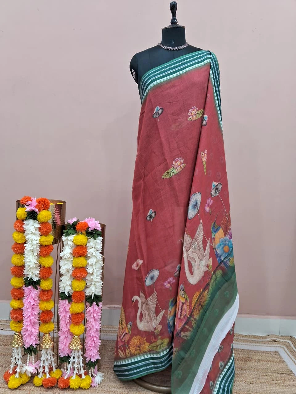 Brick Red Cotton Kota Saree