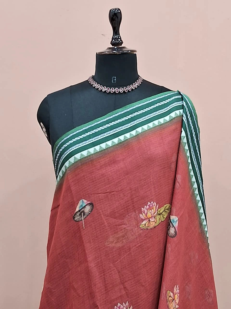 Brick Red Cotton Kota Saree 1