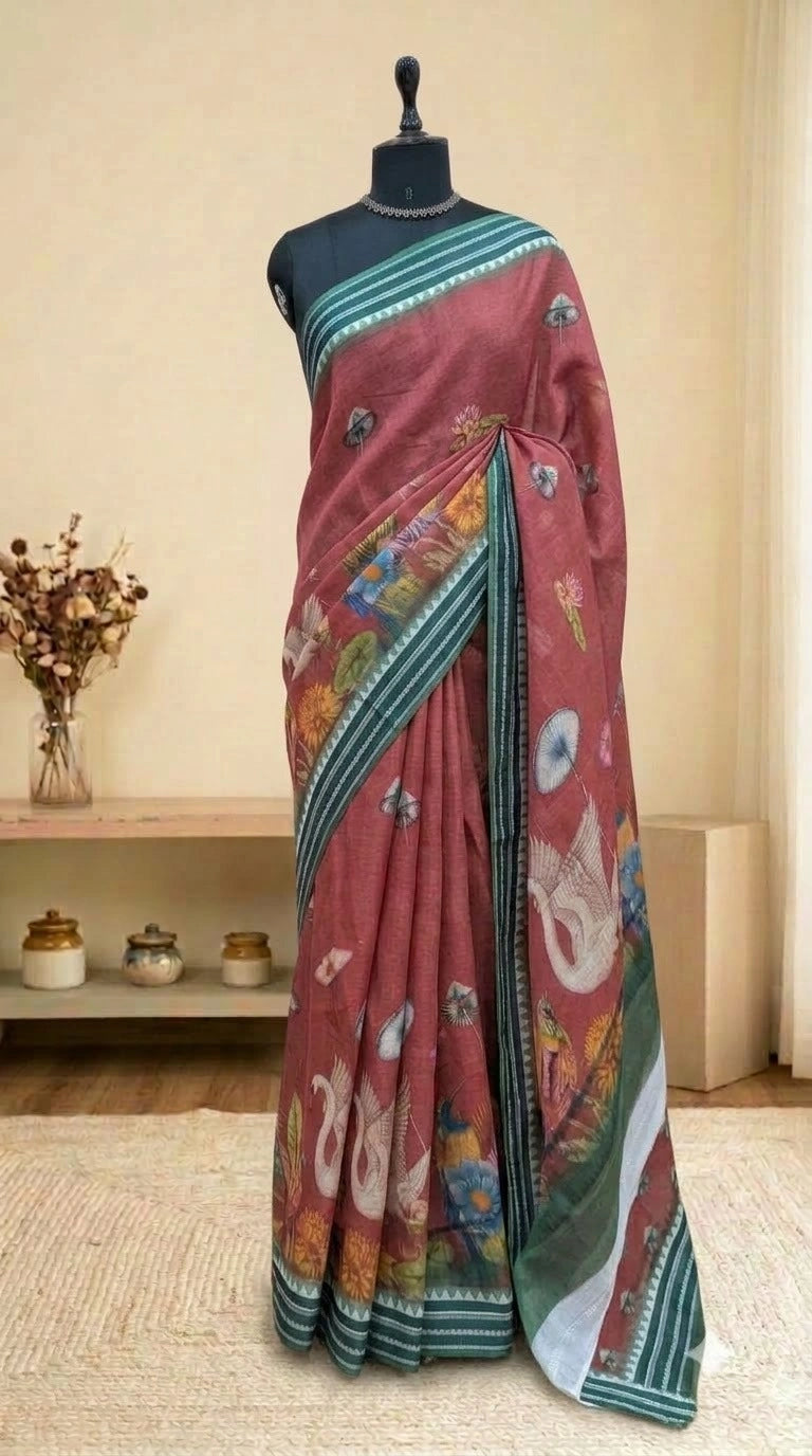 Brick Red Cotton Kota Saree