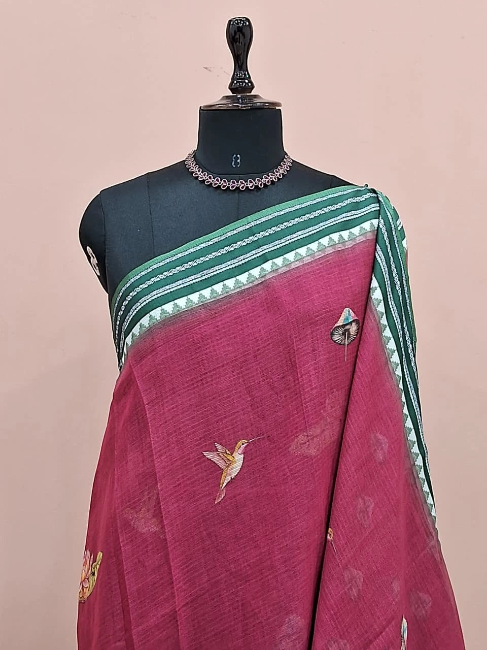Dark Pink Cotton Kota Saree 1