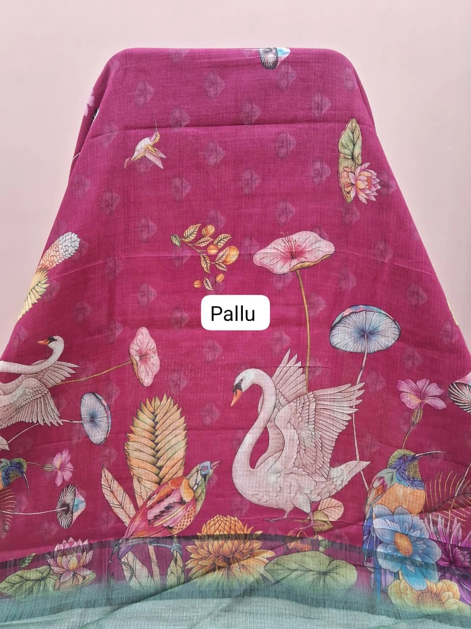 Dark Pink Cotton Kota Saree pallu