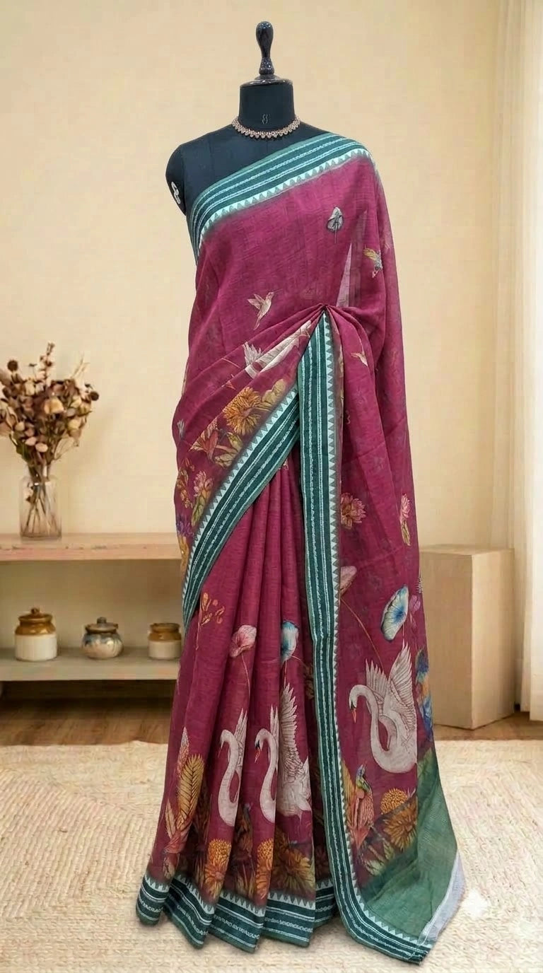 Dark Pink Cotton Kota Saree