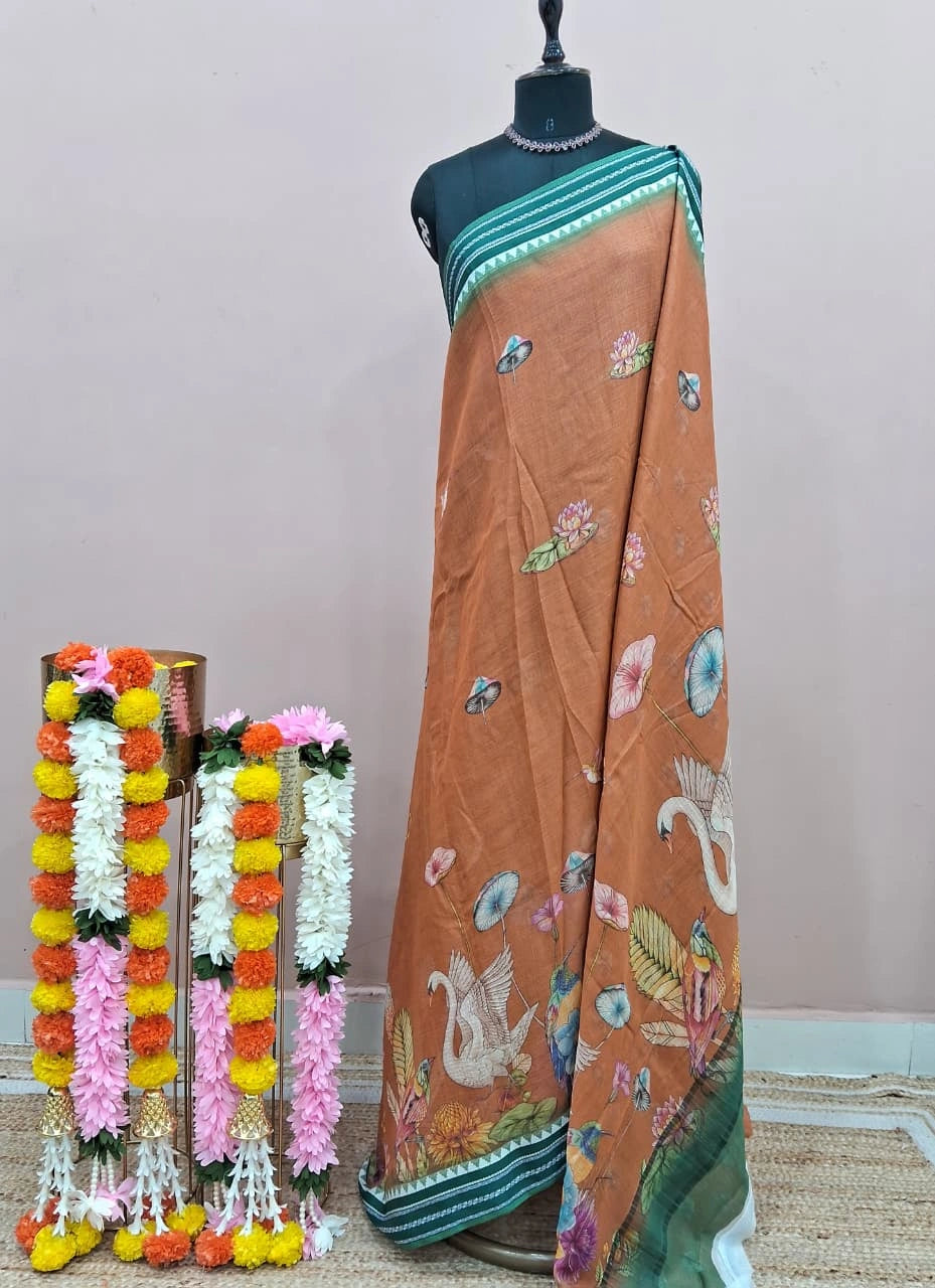Sand Brown Cotton Kota Saree