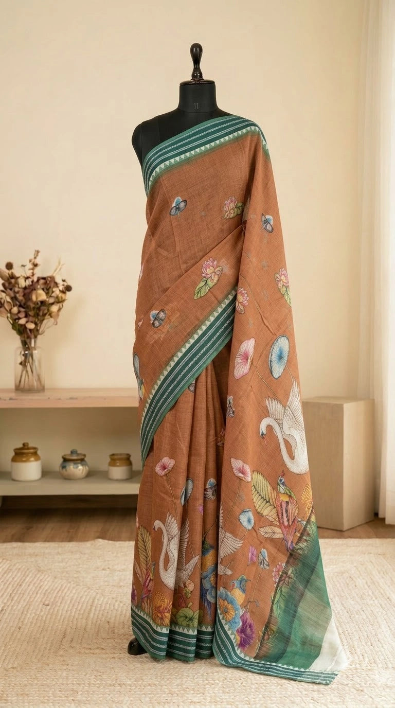 Sand Brown Cotton Kota Saree