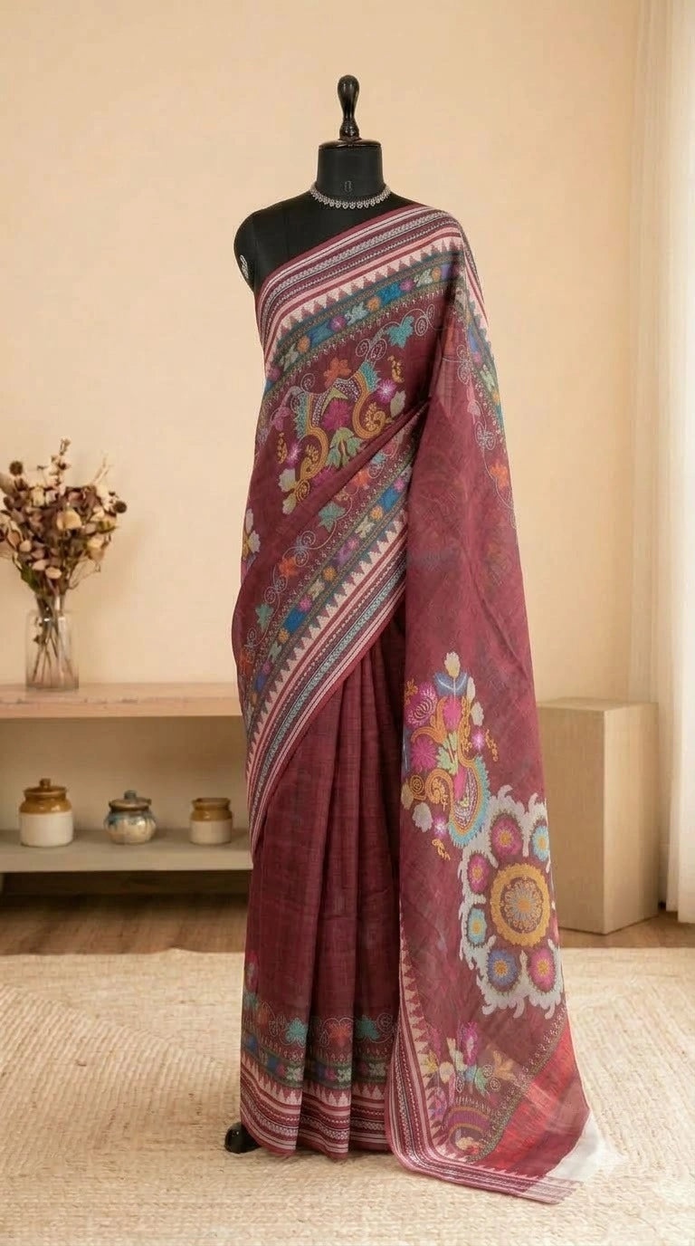 Dark Onion Pink Cotton Kota Saree