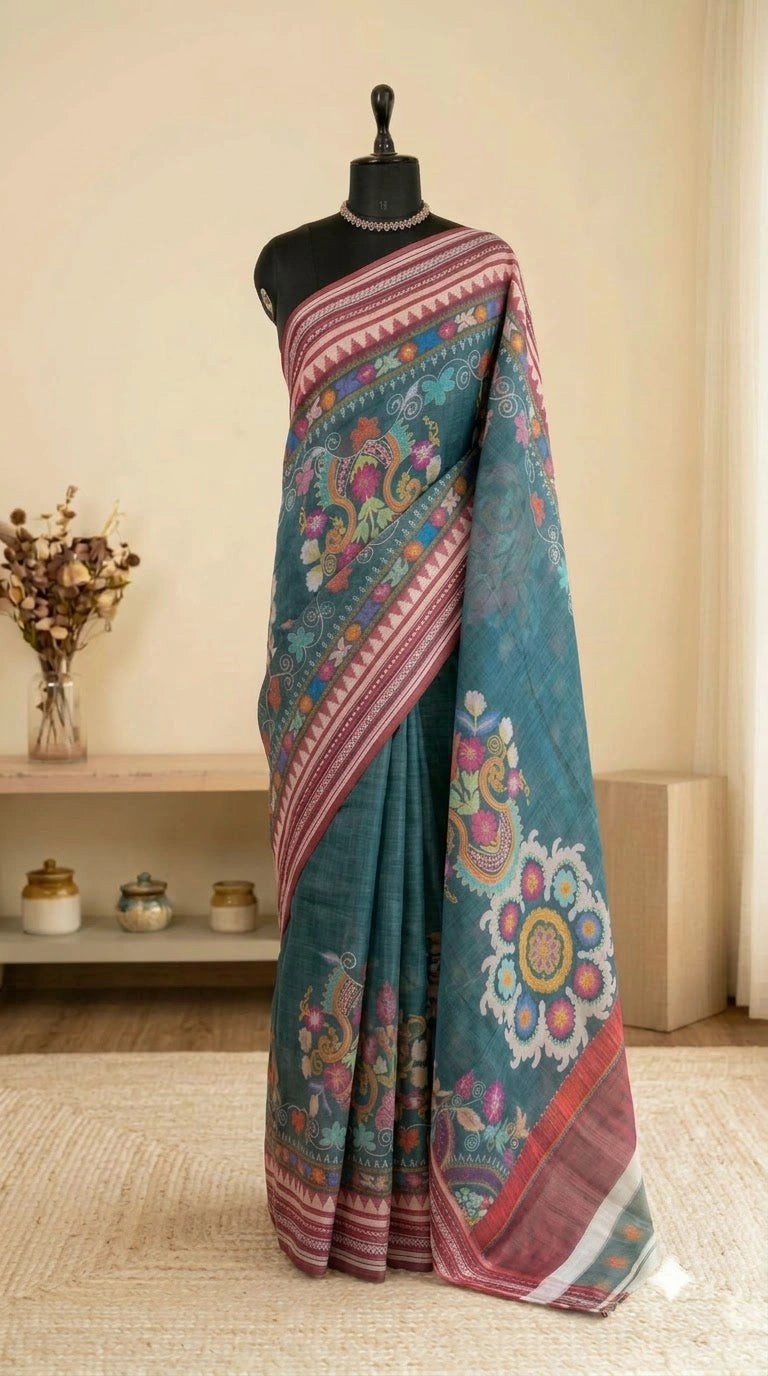 Marine Blue Cotton Kota Saree