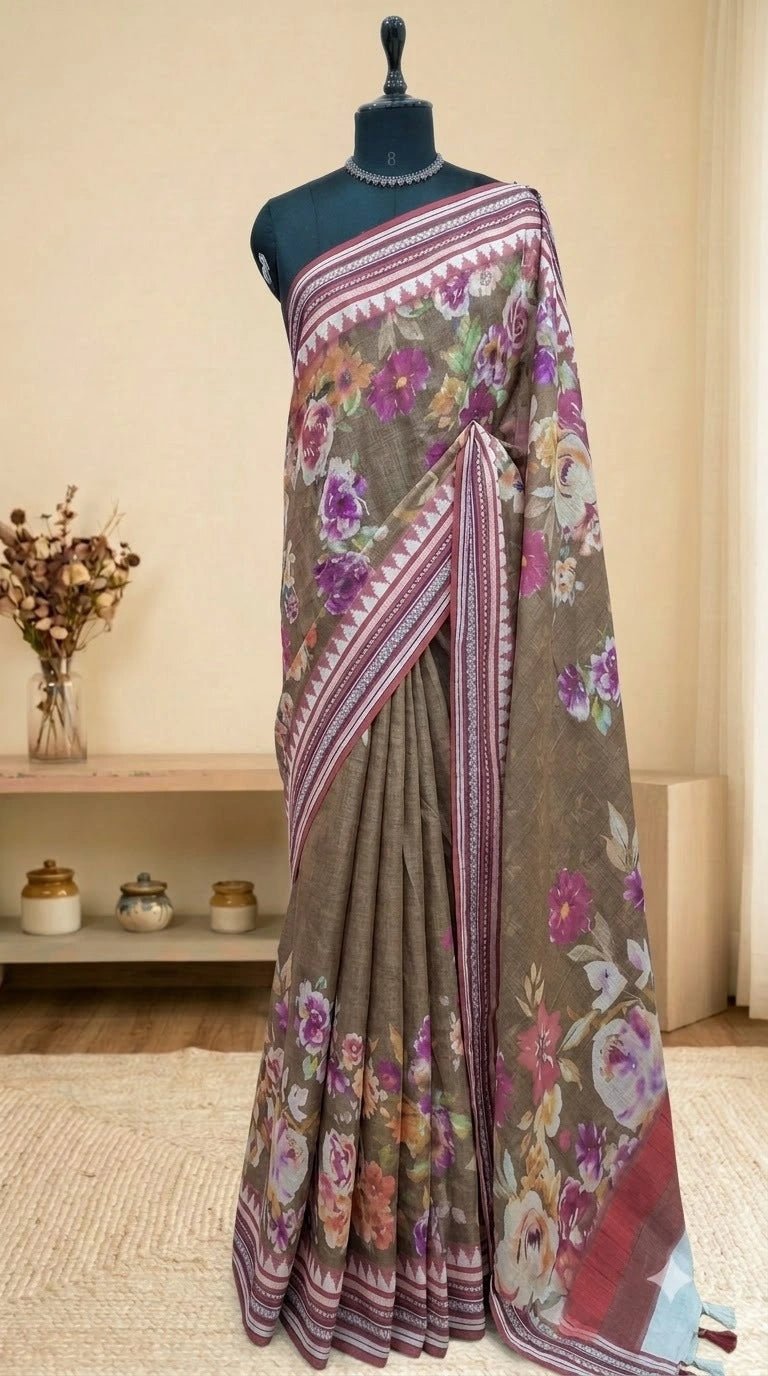 Sand Brown Cotton Kota Saree 