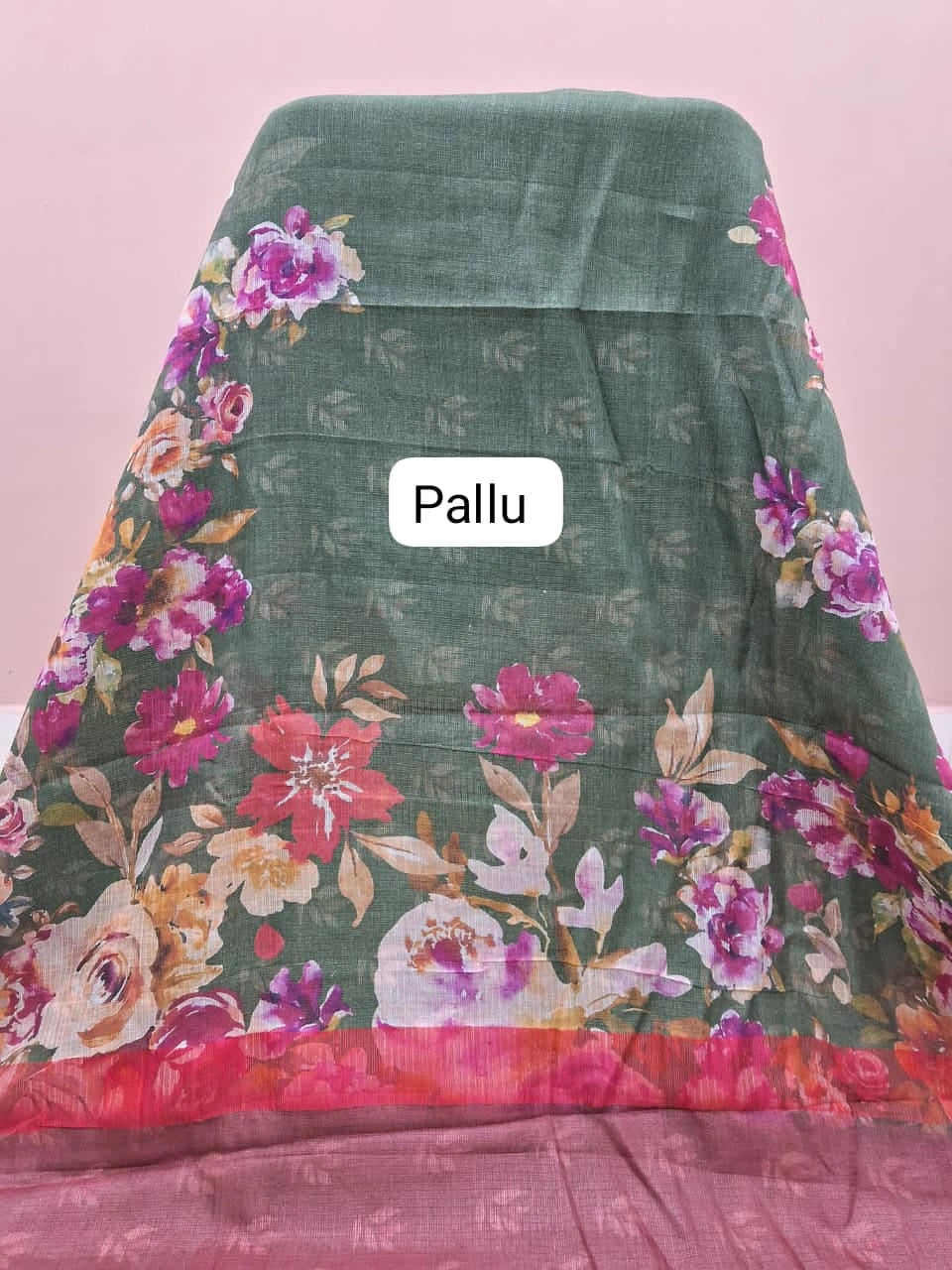 Green Cotton Kota Saree Pallu