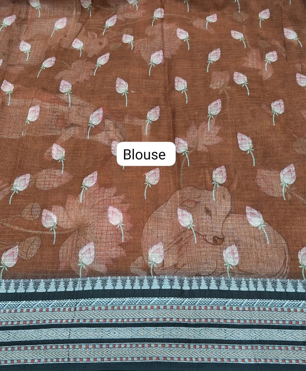 Brown Cotton Kota Saree Blouse