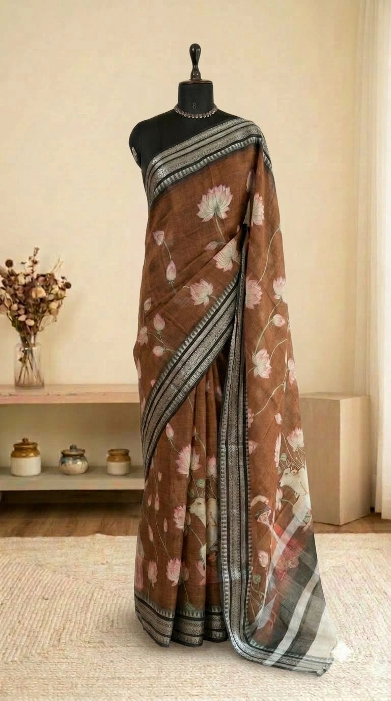 Brown Cotton Kota Saree