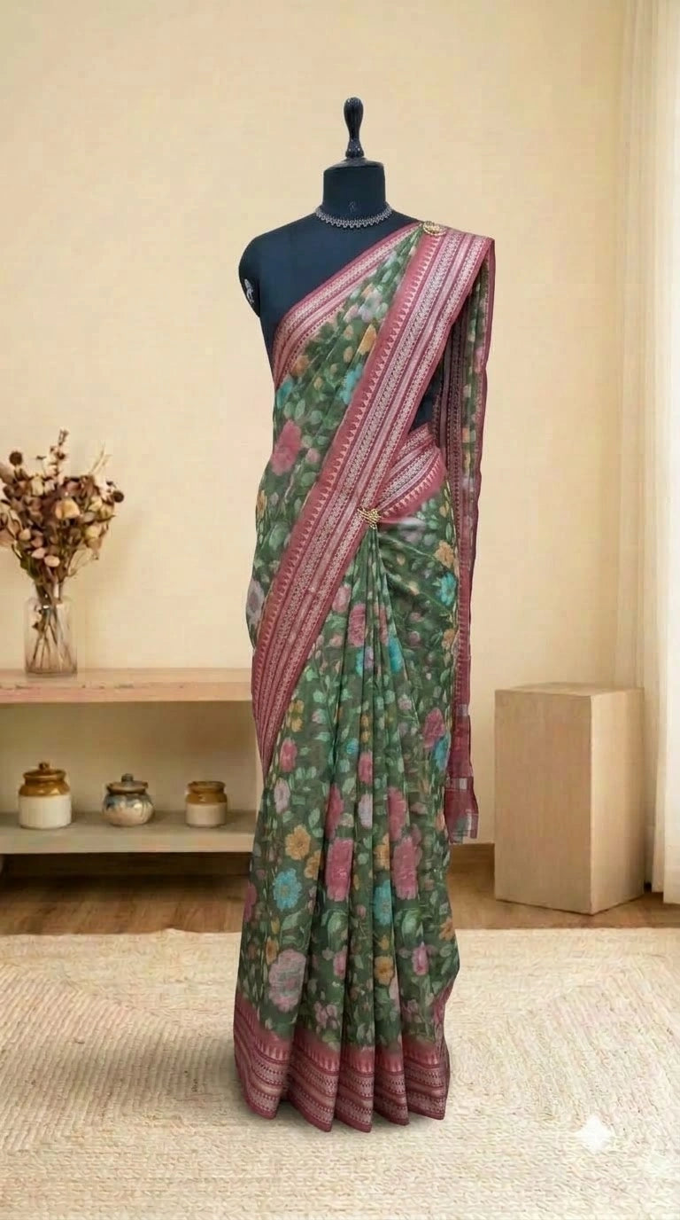 Leaf Green Cotton Kota Saree