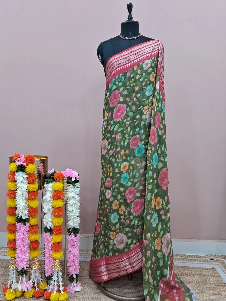 Leaf Green Cotton Kota Saree