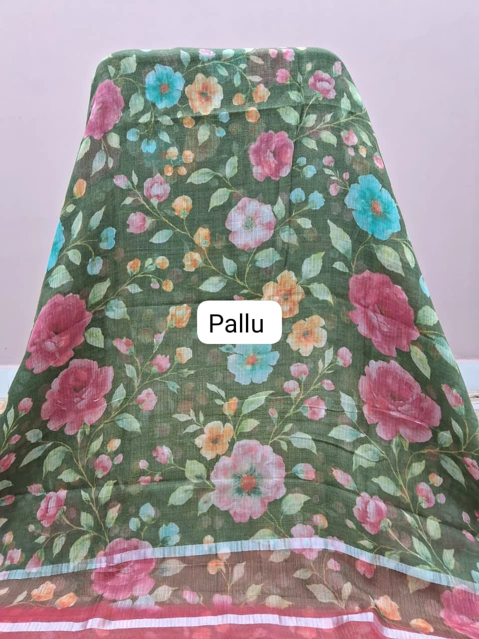 Leaf Green Cotton Kota Saree Pallu