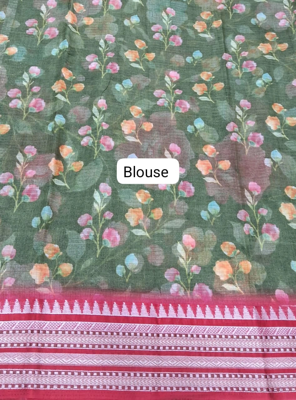 Leaf Green Cotton Kota Saree Blouse