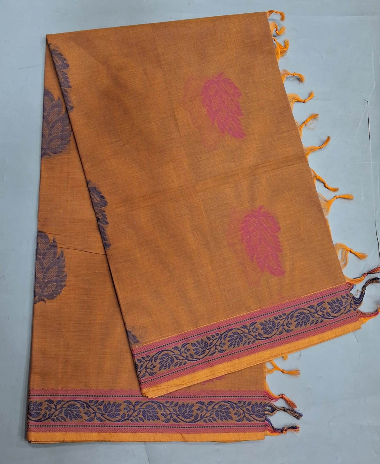 Dark Yellow Korvai Kanchi Cotton Saree 