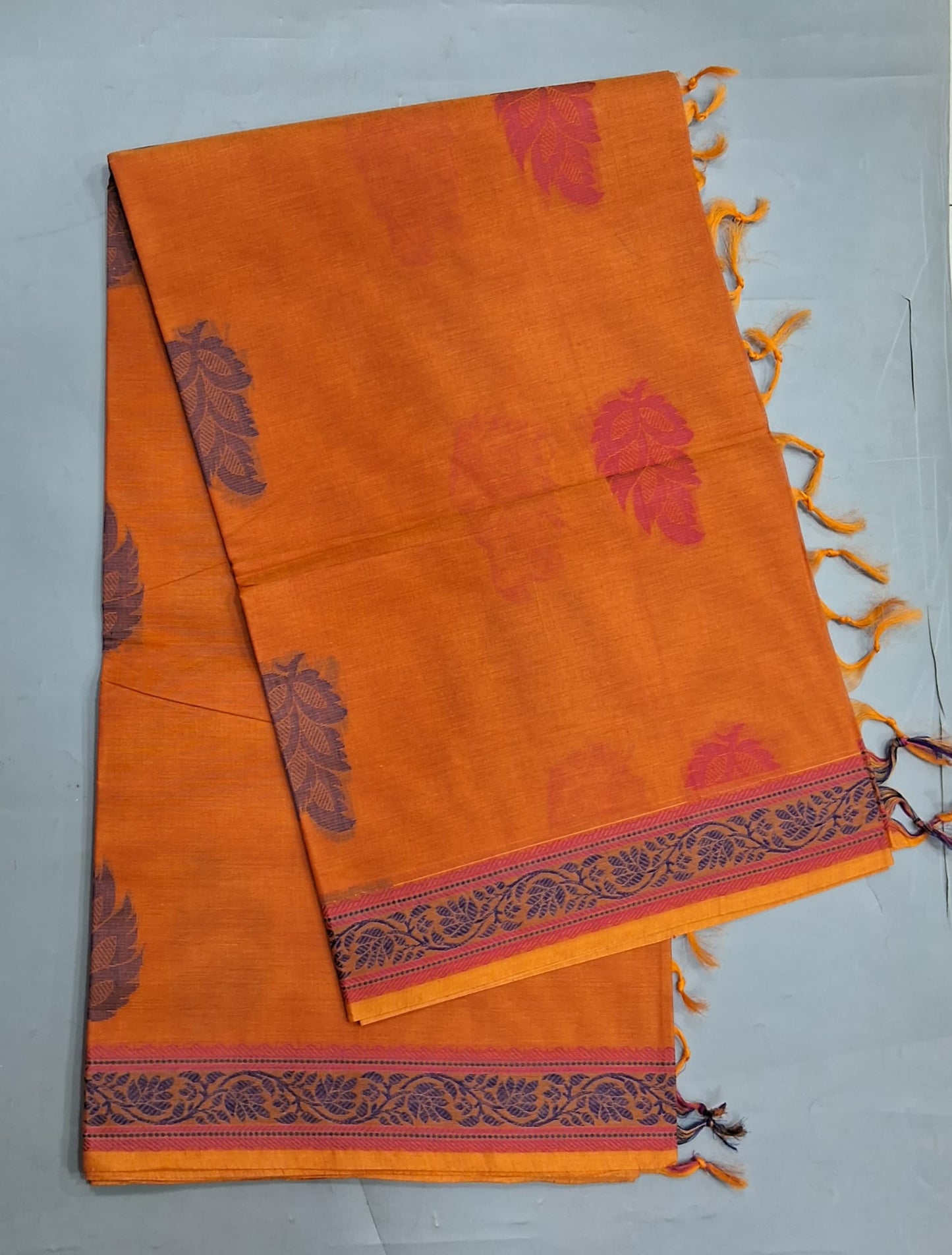 Tangerine Yellow Korvai Kanchi Cotton Saree