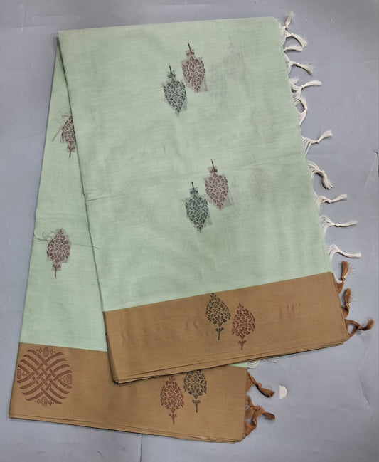 Light Pista Green Korvai Kanchi Cotton Saree 