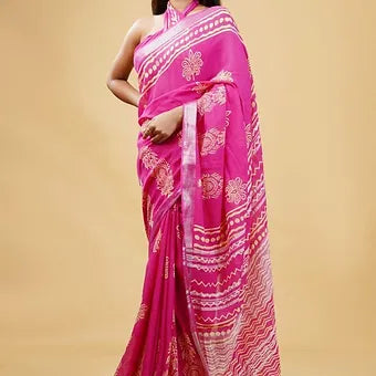 Magenta Pink Linen Saree