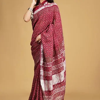 Maroon Linen Saree