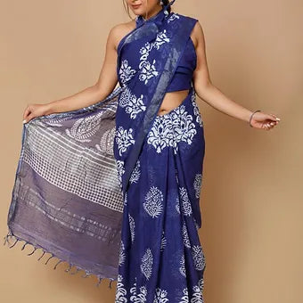 Indigo Linen saree