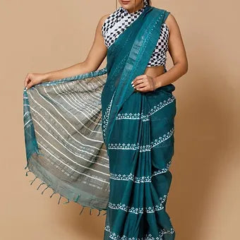 Sea green Linen saree