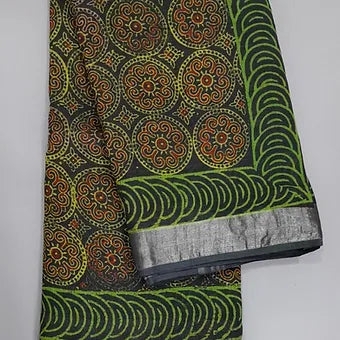 Bottle Green Linen Cotton Saree