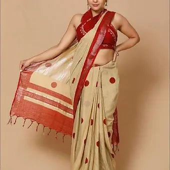 Beige Linen saree