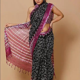 Black Linen cotton saree