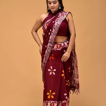 Maroon Linen Saree 