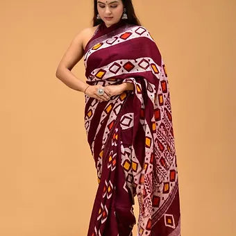 Affordable Maroon Linen Cotton Saree