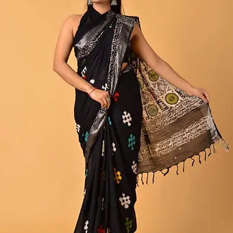 Black Linen Saree