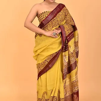 Mustard Yellow Lines Saree