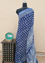 Handloom Indigo Blue Linen Cotton Saree