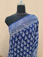 Handloom Indigo Blue Linen Cotton Saree 1