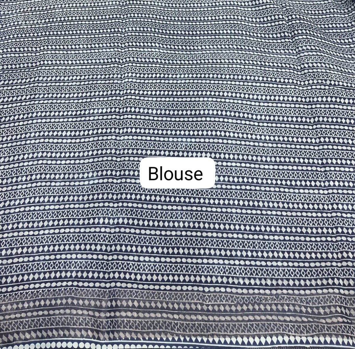 Handloom Indigo Blue Linen Cotton Saree blouse